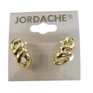 Gold-Tone Chunky Twist Stud Earrings Jordache Pierced 0.83" 90s Vintage Look
